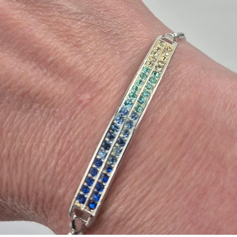 Rainbow CZ Hoop Earrings Set with Adjustable‎ Bolo Bracelet Pride Sparkly Glam
